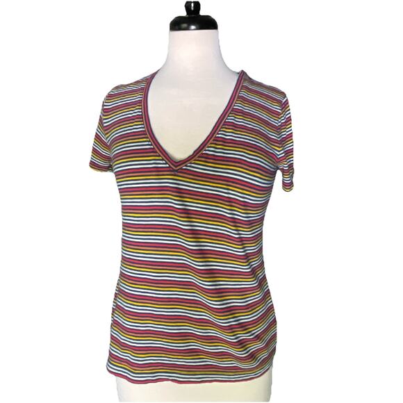 Madewell SM Multi Color Moon Rainbow Stripe V Neck Short Sleeve T Shirt - Picture 1 of 3